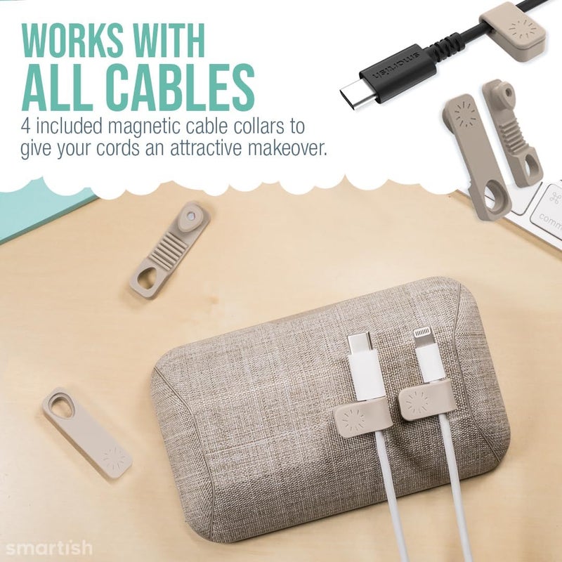 Smartish ® Magnetic Cord Holder - Bigger Cable Wrangler Organizer with Magnet Clips for Charger Management on Desktop, Nightstand - Holds 6+ Cables - Lightly Toasted Beige - Image 4